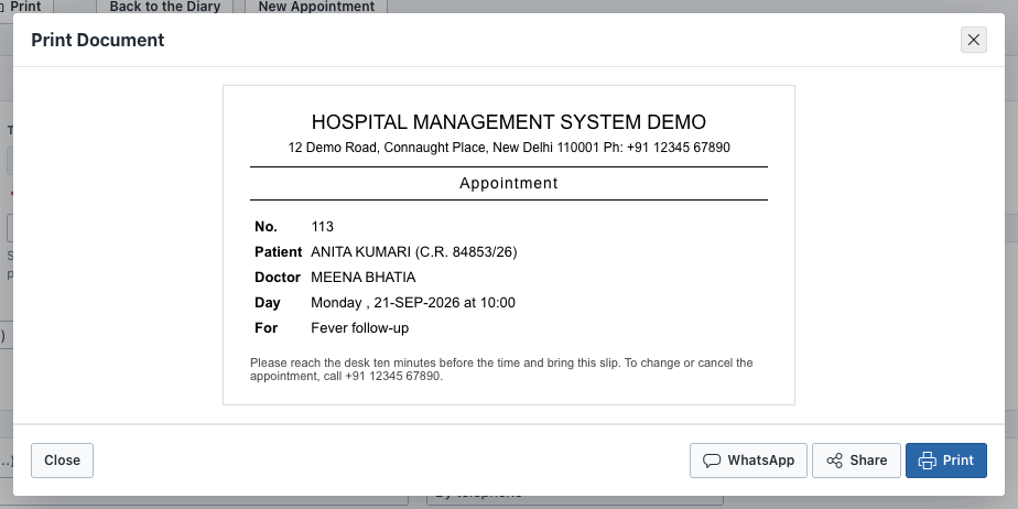 The appointment slip