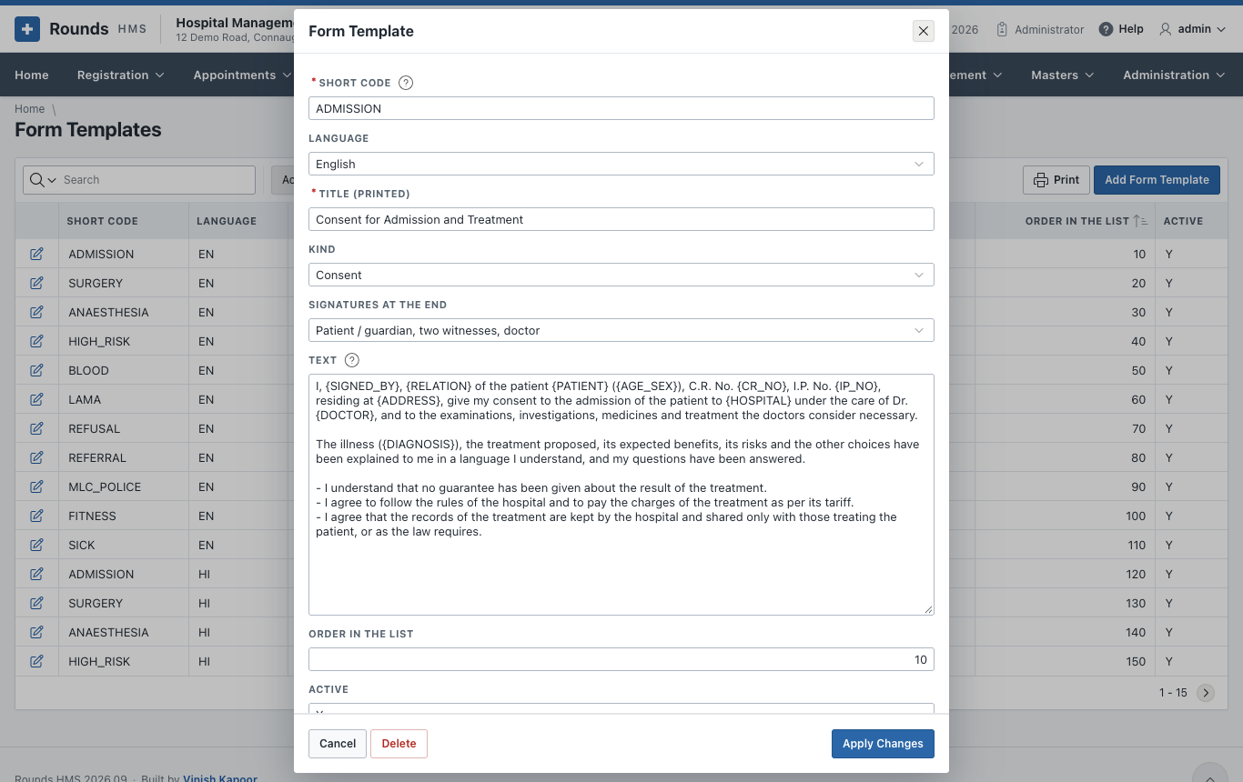 A form template