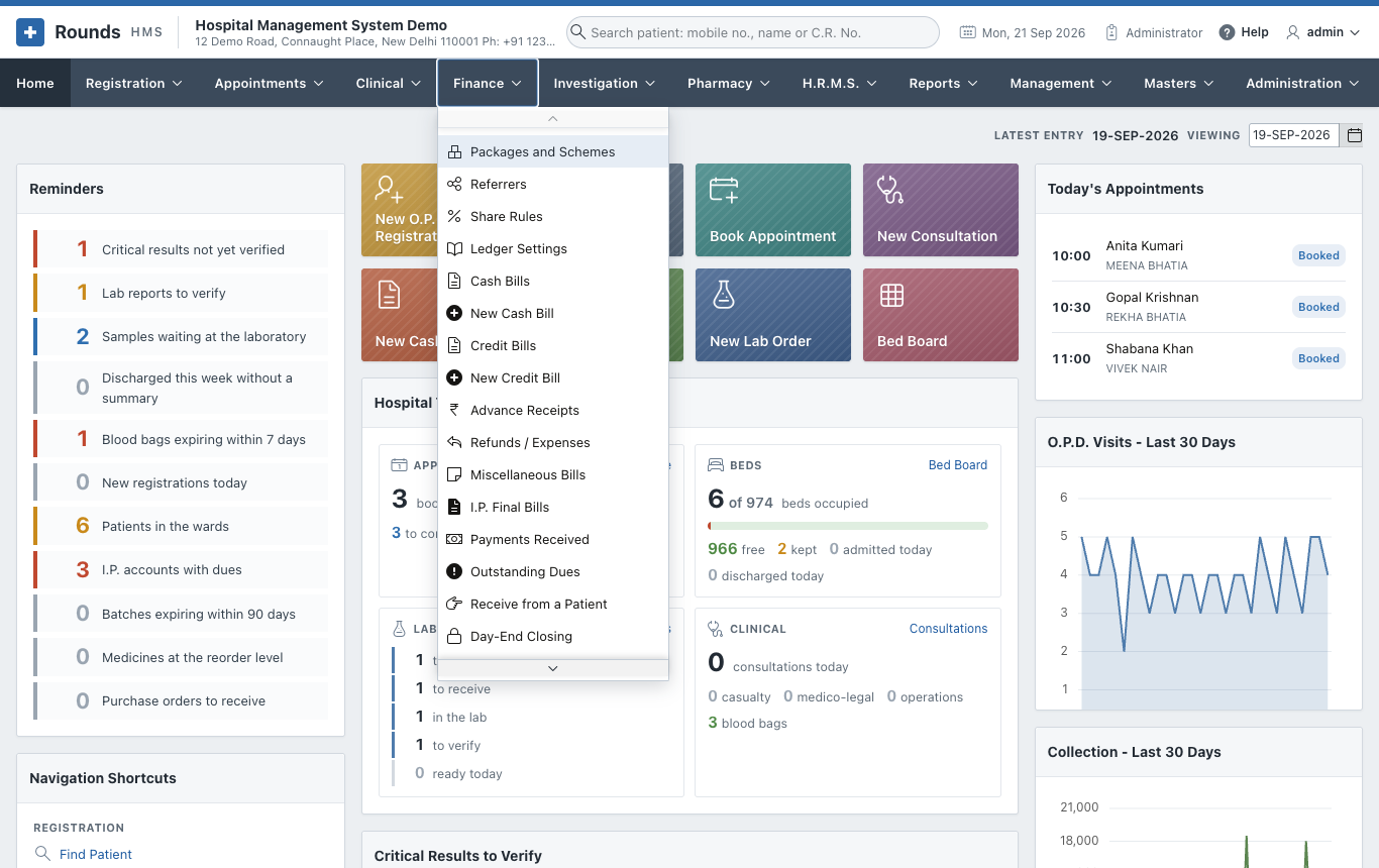 The Finance menu
