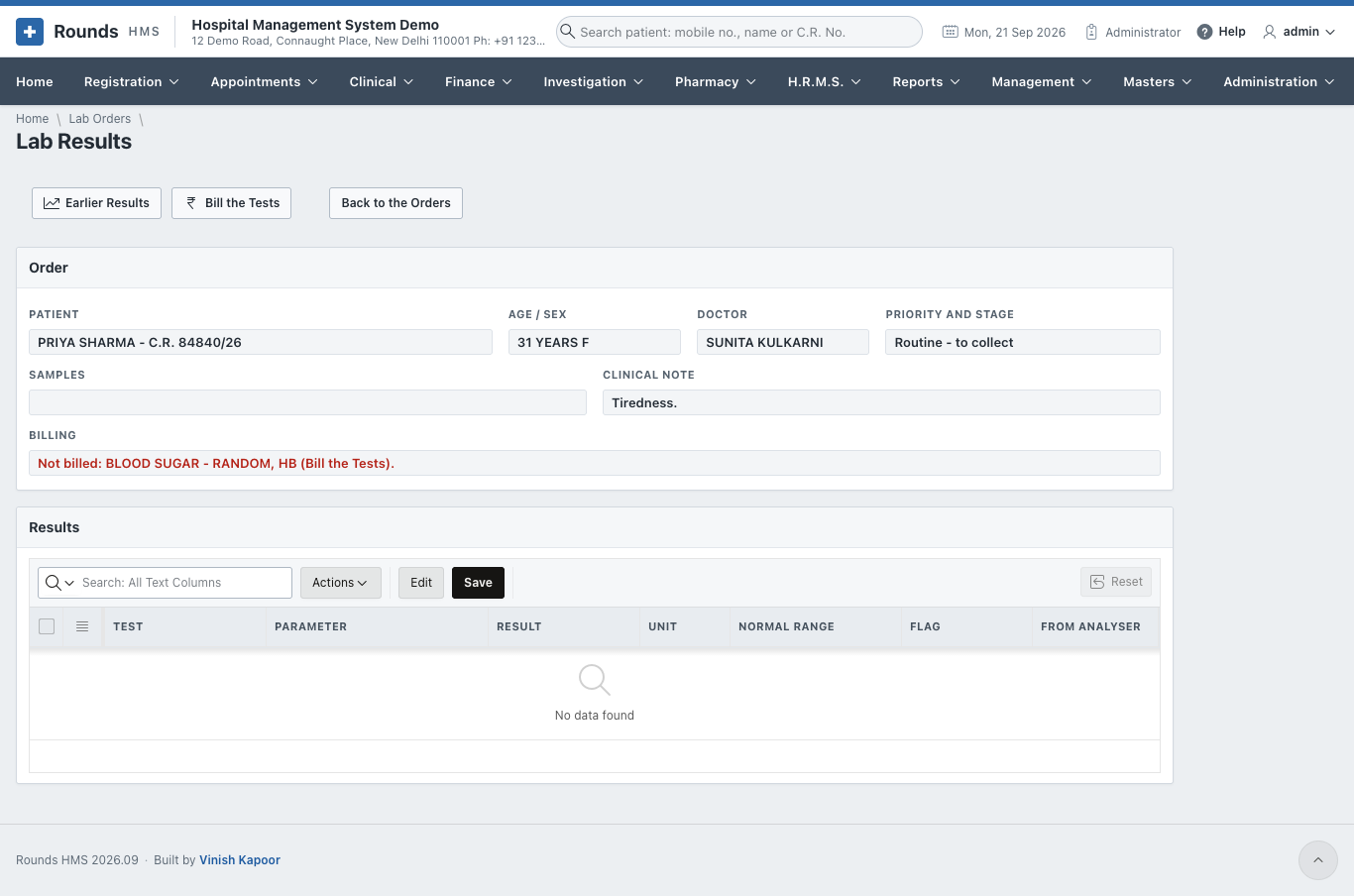 An order not billed yet