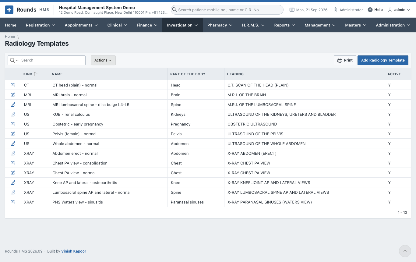 The radiology templates