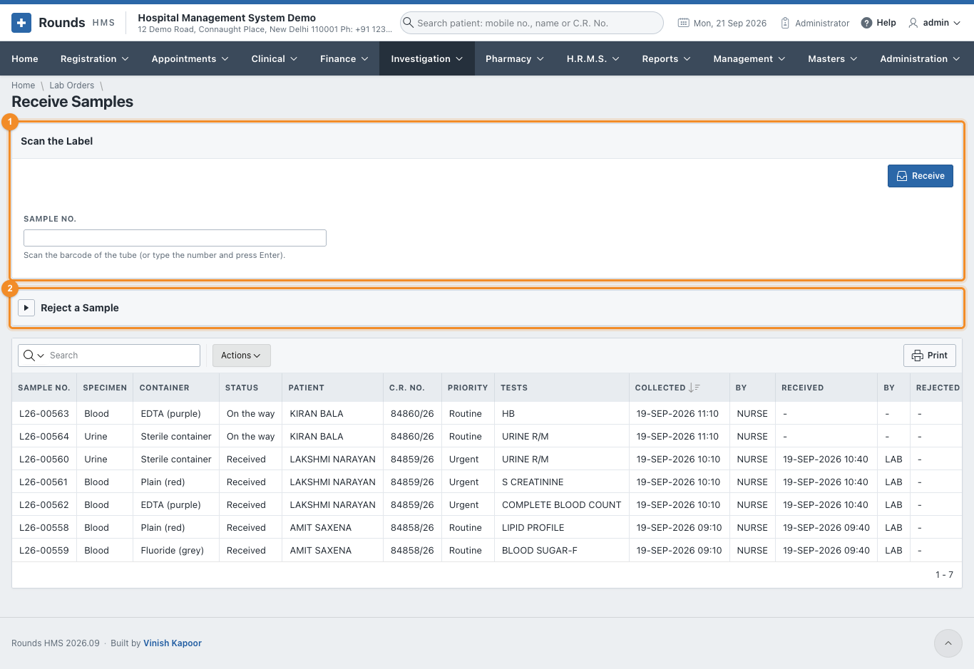 Receiving samples