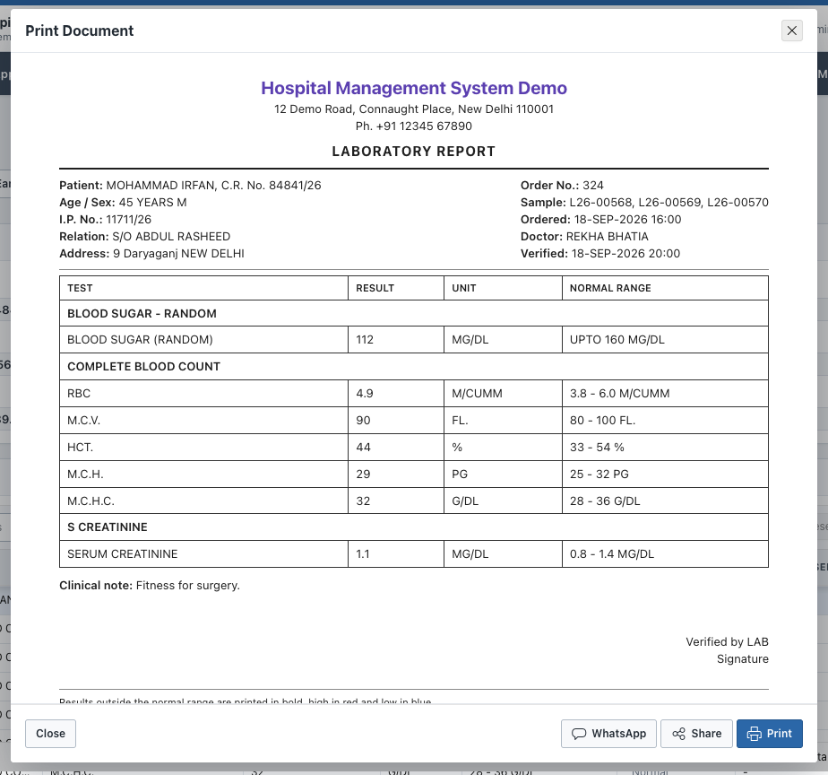 The printed lab report