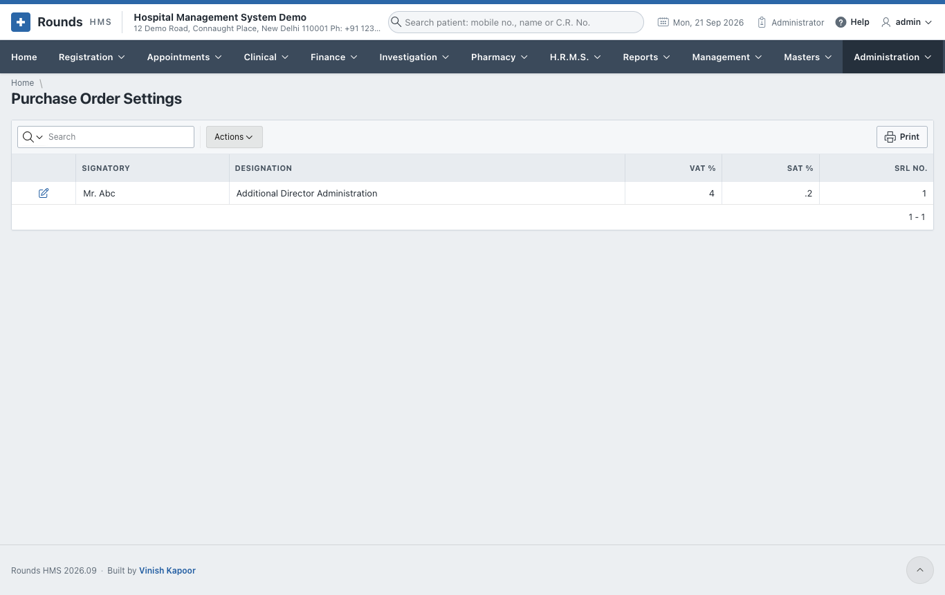 Purchase order settings