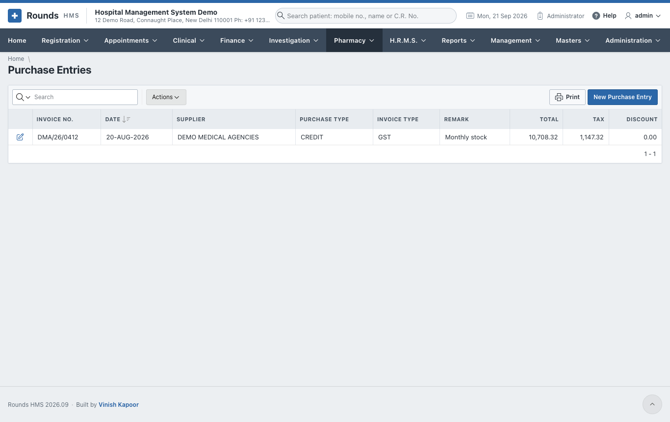 The purchase entries