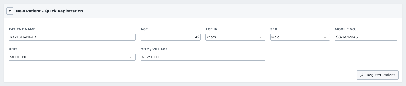 Quick registration of a new patient