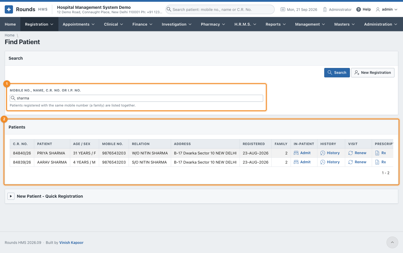 Find Patient with the results of a search
