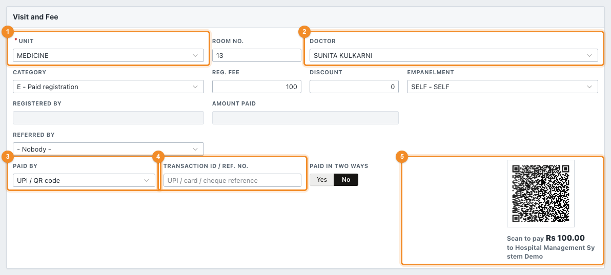 The Visit and Fee part, paid by UPI