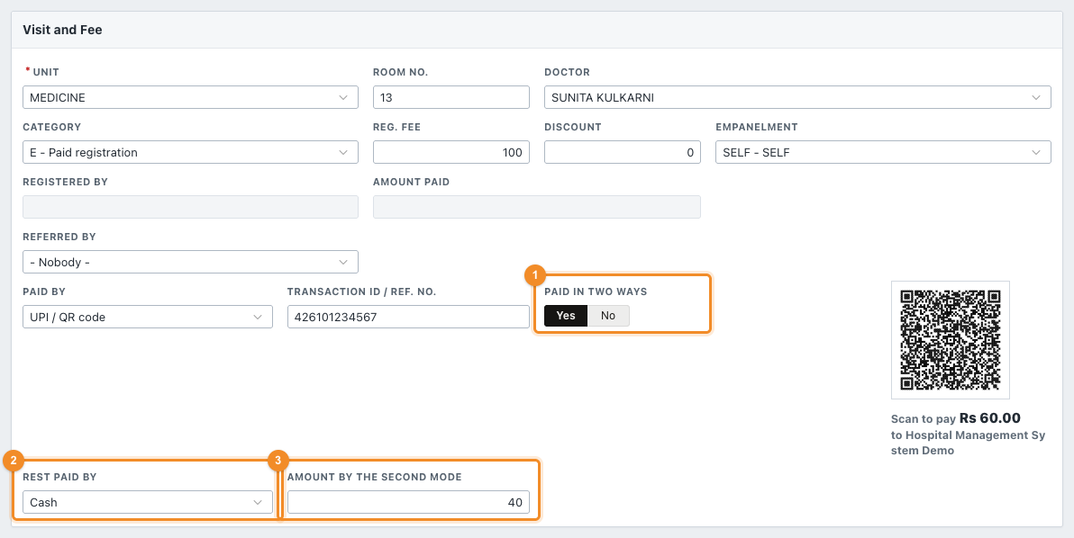 A fee paid partly by UPI and partly in cash